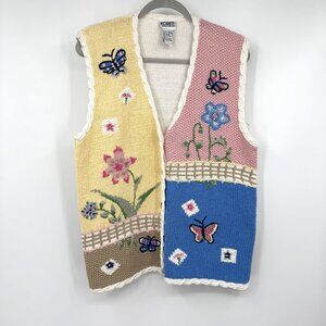 vintage koret francisca knit butterfly button up sweater vest woman’s size mediu